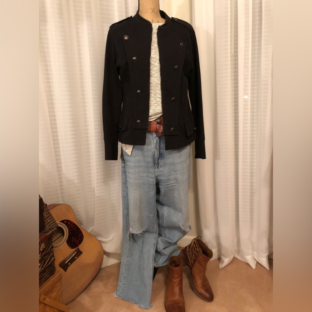 Vintage New Directions Cotton Black Zip Military Style Jacket L